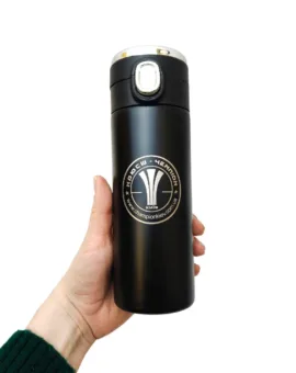 Подарунок футболісту - Термочашка з гравіюванням логотипу клубу, чорна в подарунковому тубусі