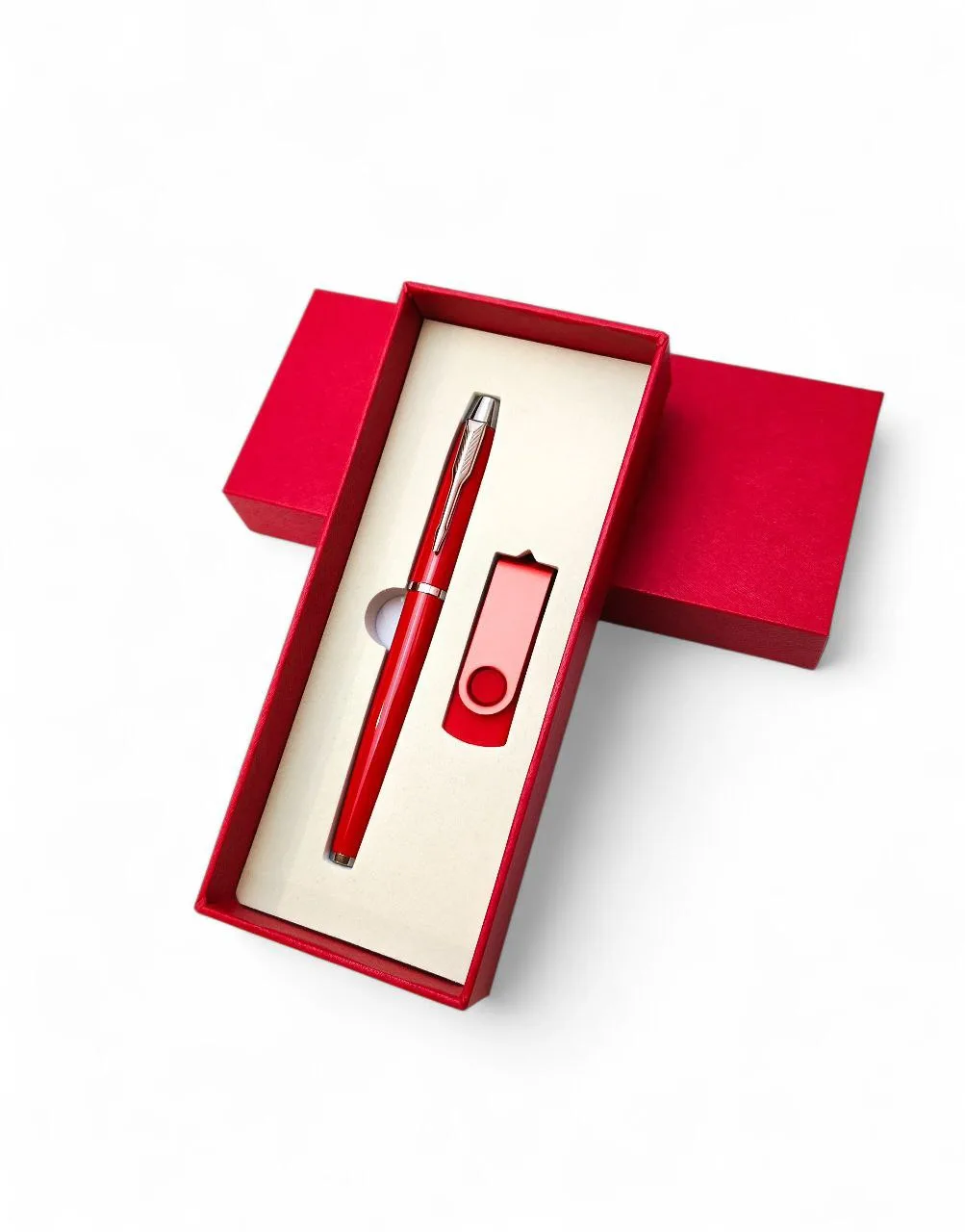 Подарунковий комплект «Ручка + Флешка» без гравіювання в подарунковій коробці, червоний