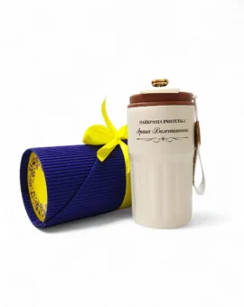 Подарунок для вчителя - Термочашка з гравіюванням "Найкраща вчителька", коричнева