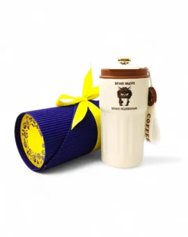 Термочашка з гумористичним гравіюванням "Вєчно надуте. Вєчно недовольне", коричнева