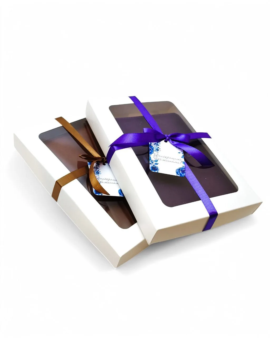 Картонна подарункова коробка для блокнотів з прозорим віконцем, біла