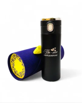 Термочашка з гравіюванням «Ти — моє натхнення», чорна в подарунковому тубусі