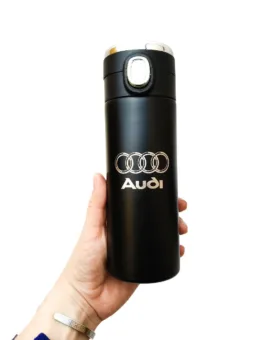 Термочашка з гравіюванням логотипу Audi, чорна в подарунковому тубусі