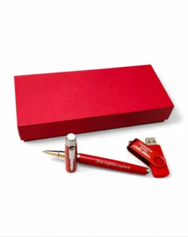 Подарунок вчителю - набір Ручка + Флешка з персональним гравіюванням, червоний