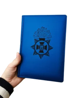 Блокнот Щоденник військовому з гравіюванням НГУ, Національна гвардія України, синій матовий металік